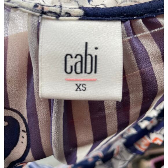 Cabi Sz XS Ruffle Peplum Stripe Sheer Sleeveless Blouse Blue Orange Style 5349 - Picture 5 of 6